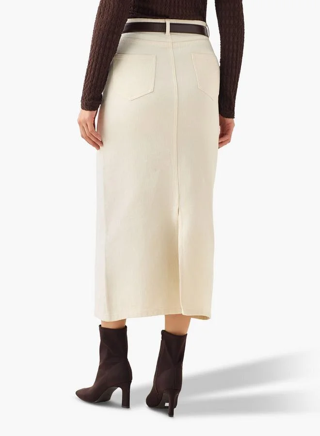 لي كوبر Lee Cooper Midi Cotton Denim Skirt with Slit